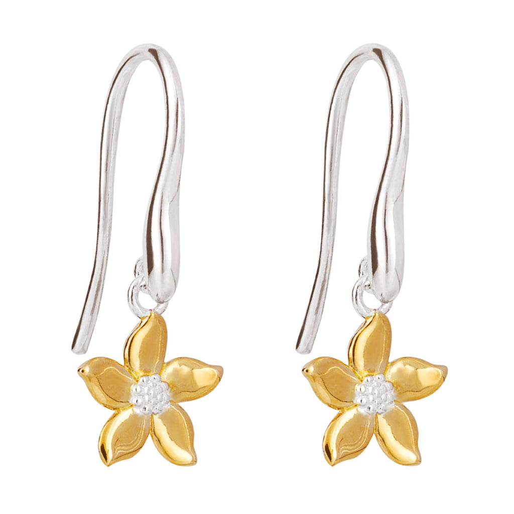 Gecko Jewellery Jasmine Flower Drop Earrings in Yellow Gold Plating