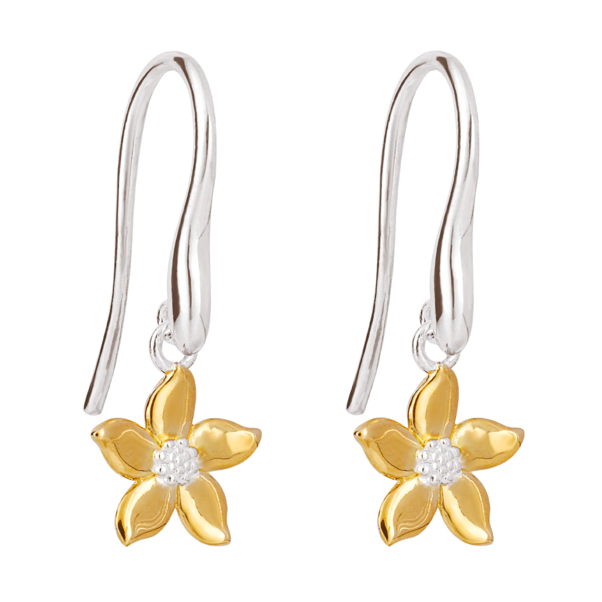 Gecko Jewellery Jasmine Flower Drop Earrings in Yellow Gold Plating