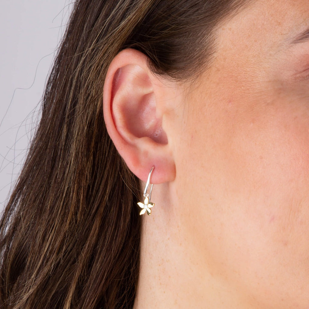 Gecko Jewellery Jasmine Flower Drop Earrings in Yellow Gold Plating