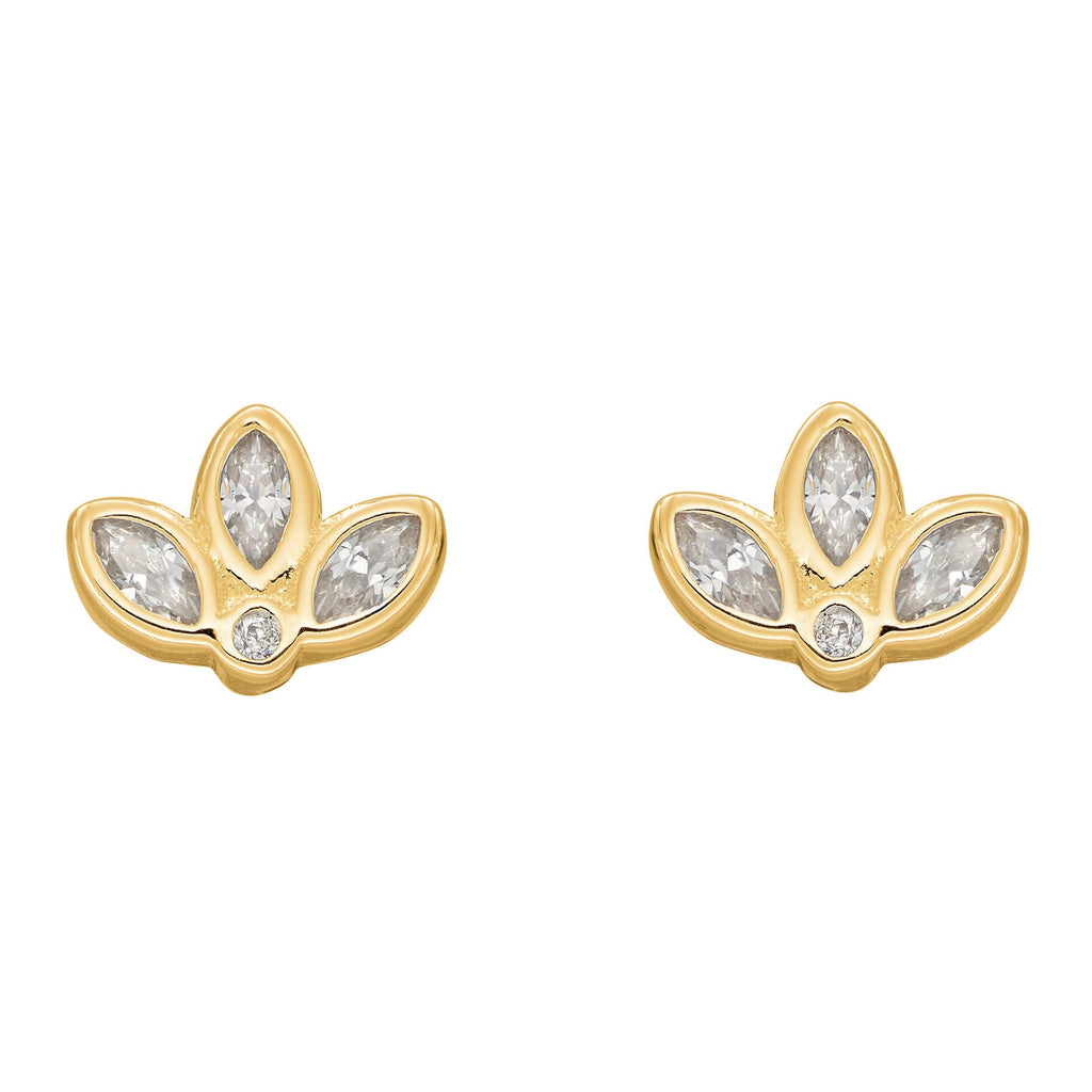 Gecko Sterling Silver Lotus Flower Stud Earrings with Cubic Zirconia