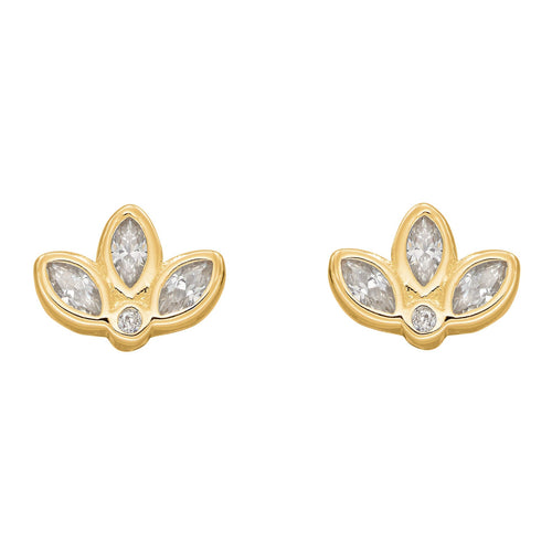 Gecko Sterling Silver Lotus Flower Stud Earrings with Cubic Zirconia