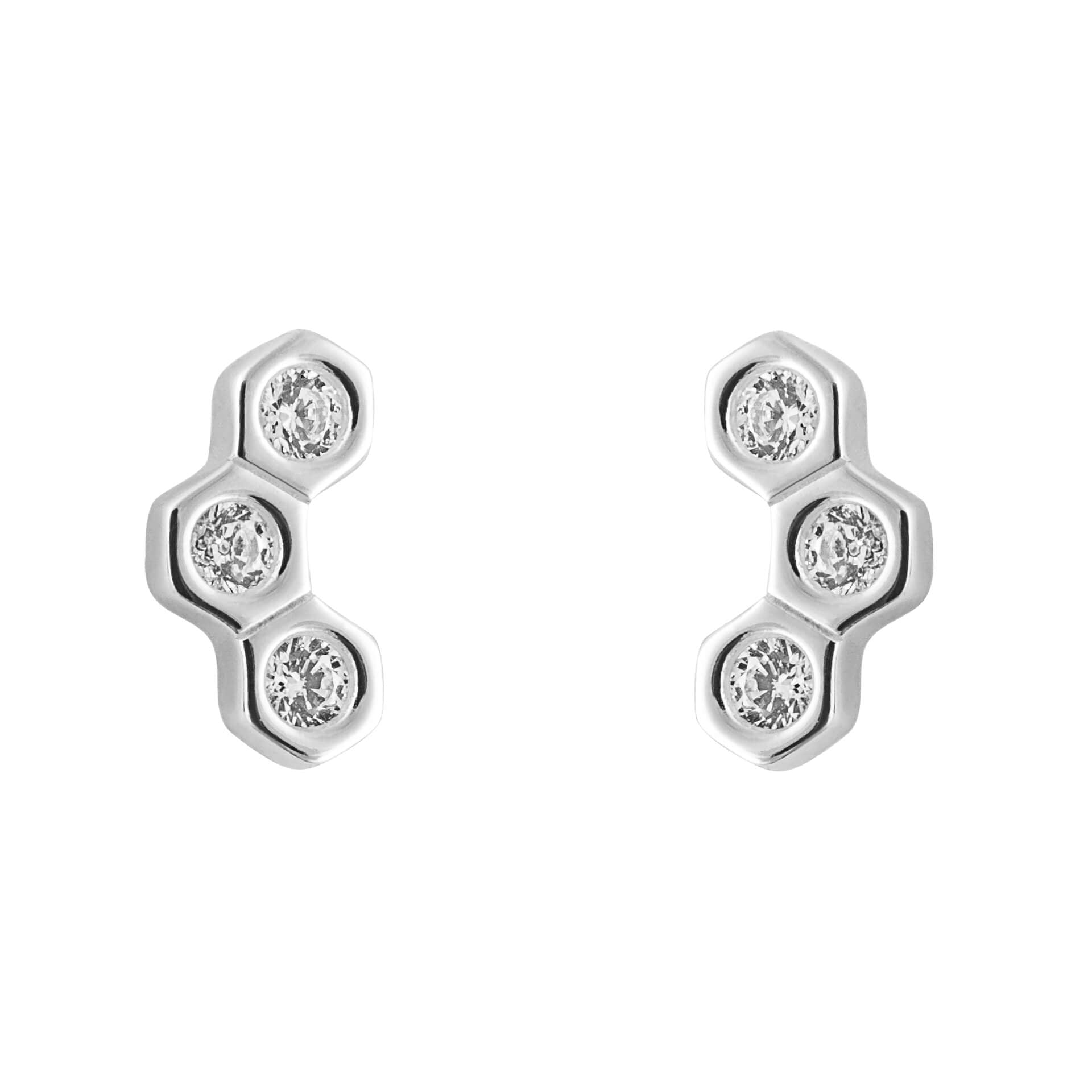Gecko Honeycomb Stud Earrings | Recycled Sterling Silver & Zirconia