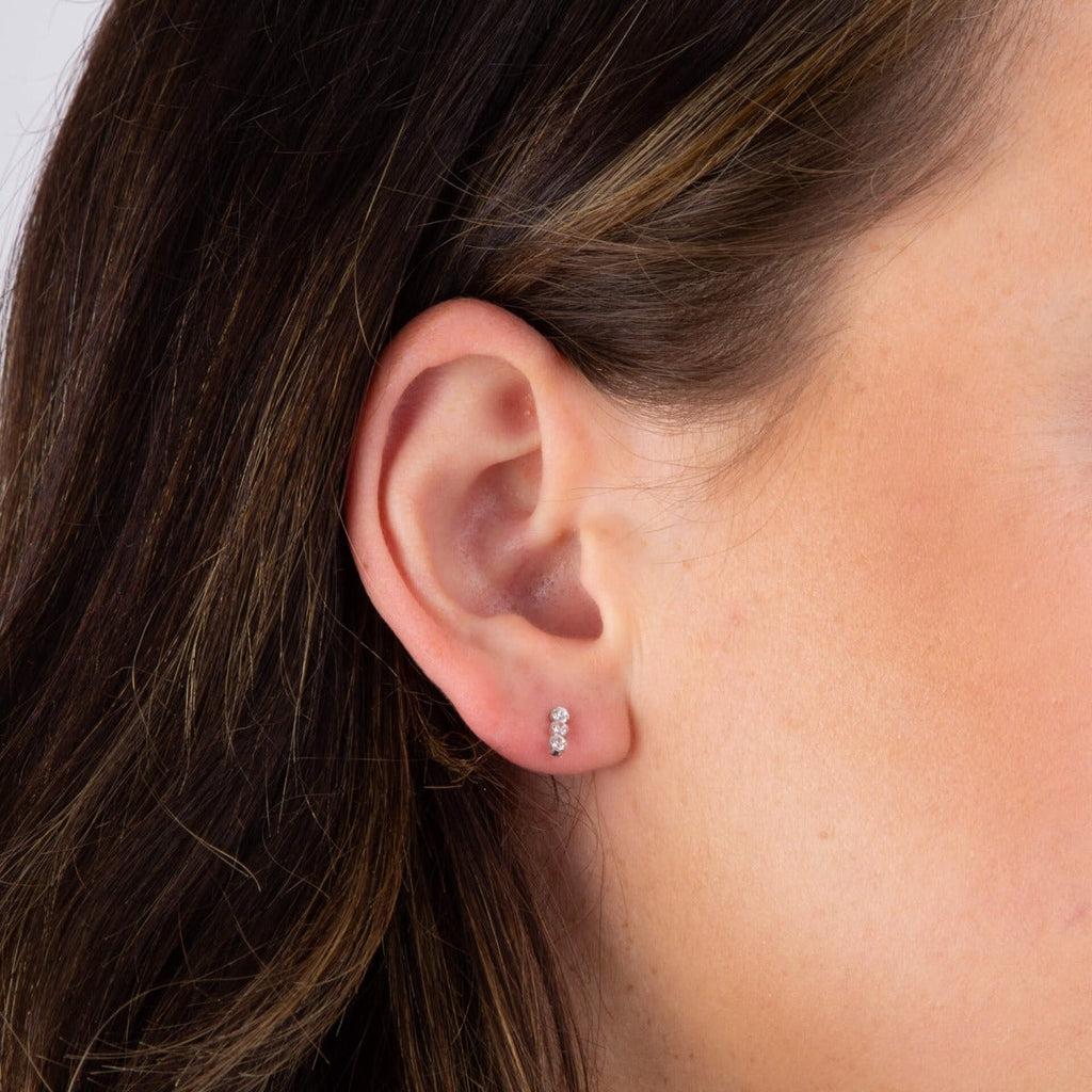 Gecko Jewellery Triple Cubic Zirconia Drop Stud Earrings in Sterling Silver