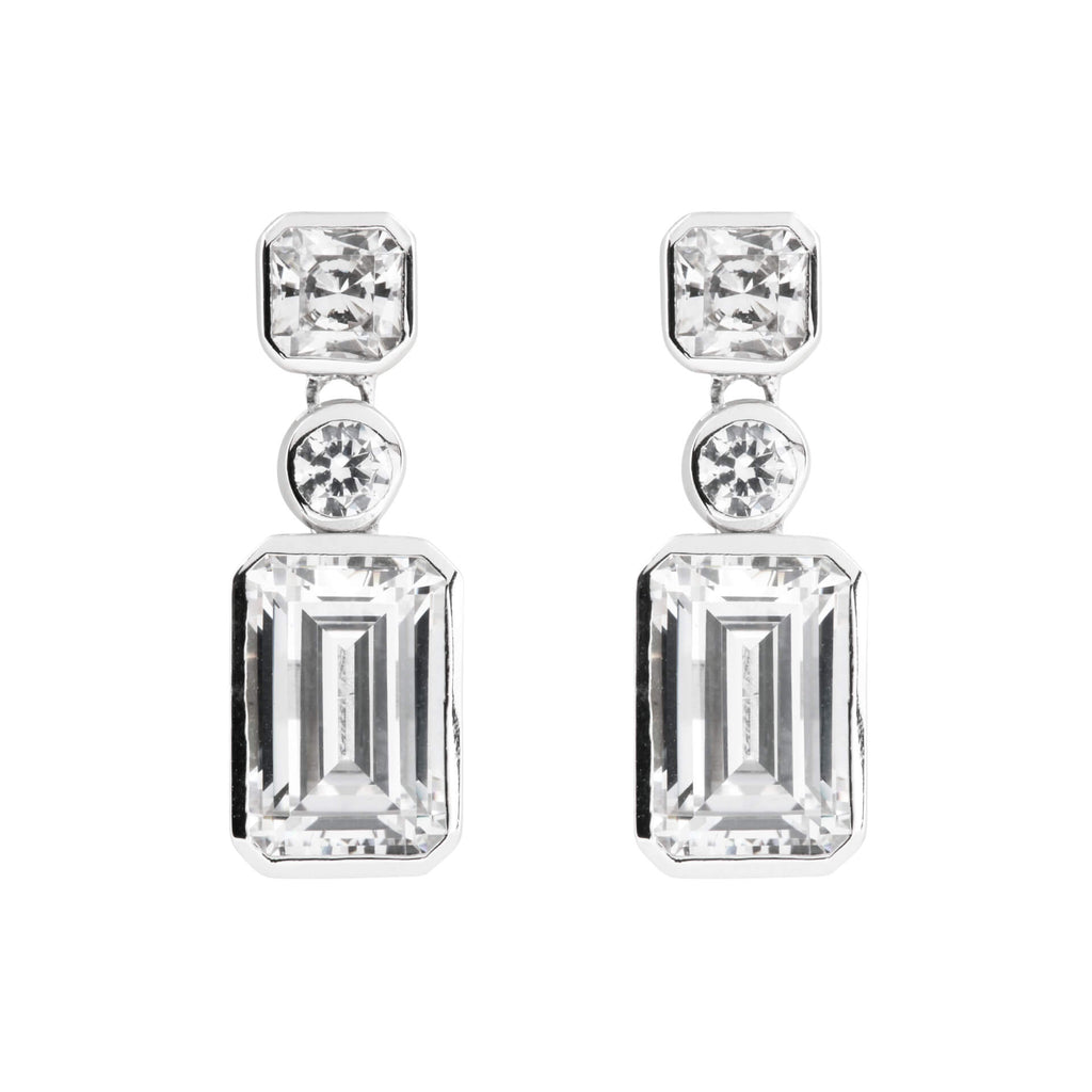 Gecko Jewellery Tri-Stone Sterling Silver Zirconia Drop Earrings