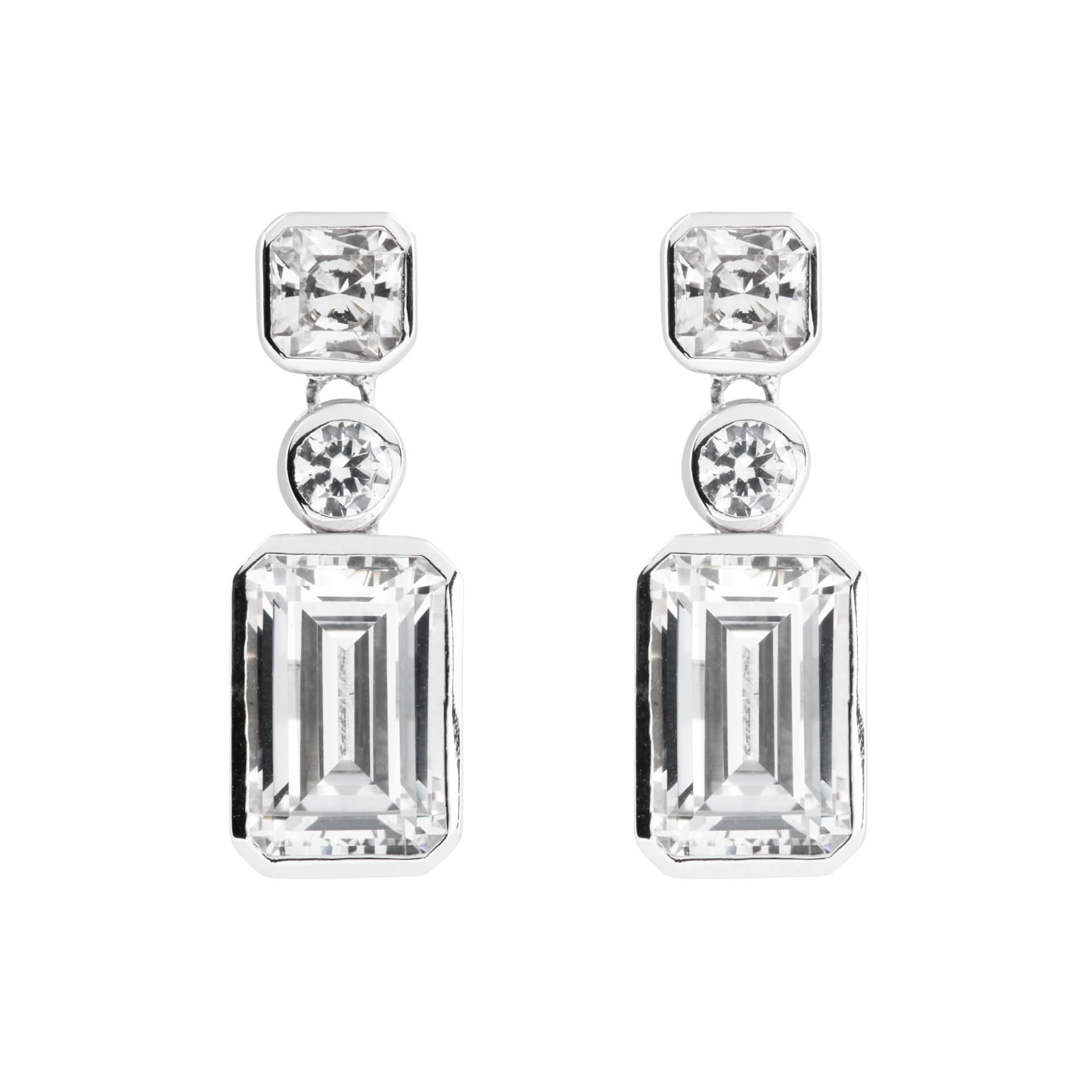 Gecko Jewellery Tri-Stone Sterling Silver Zirconia Drop Earrings