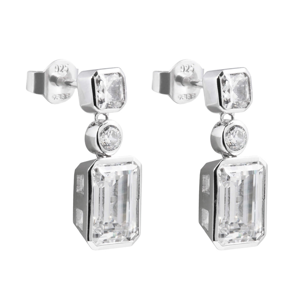 Gecko Jewellery Tri-Stone Sterling Silver Zirconia Drop Earrings