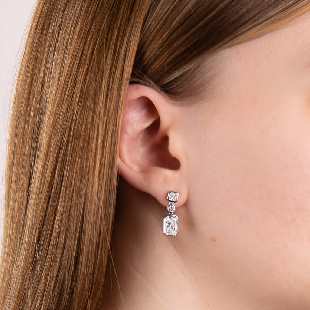Gecko Jewellery Tri-Stone Sterling Silver Zirconia Drop Earrings