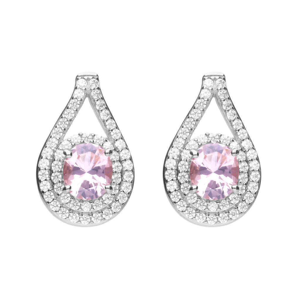 Gecko Jewellery Pink Zirconia Teardrop Stud Earrings in Sterling Silver