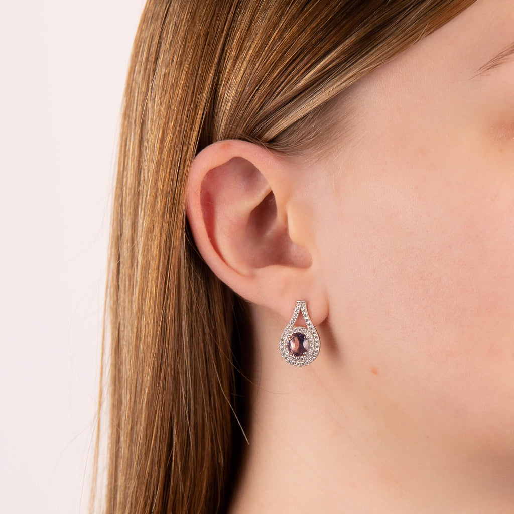 Gecko Jewellery Pink Zirconia Teardrop Stud Earrings in Sterling Silver