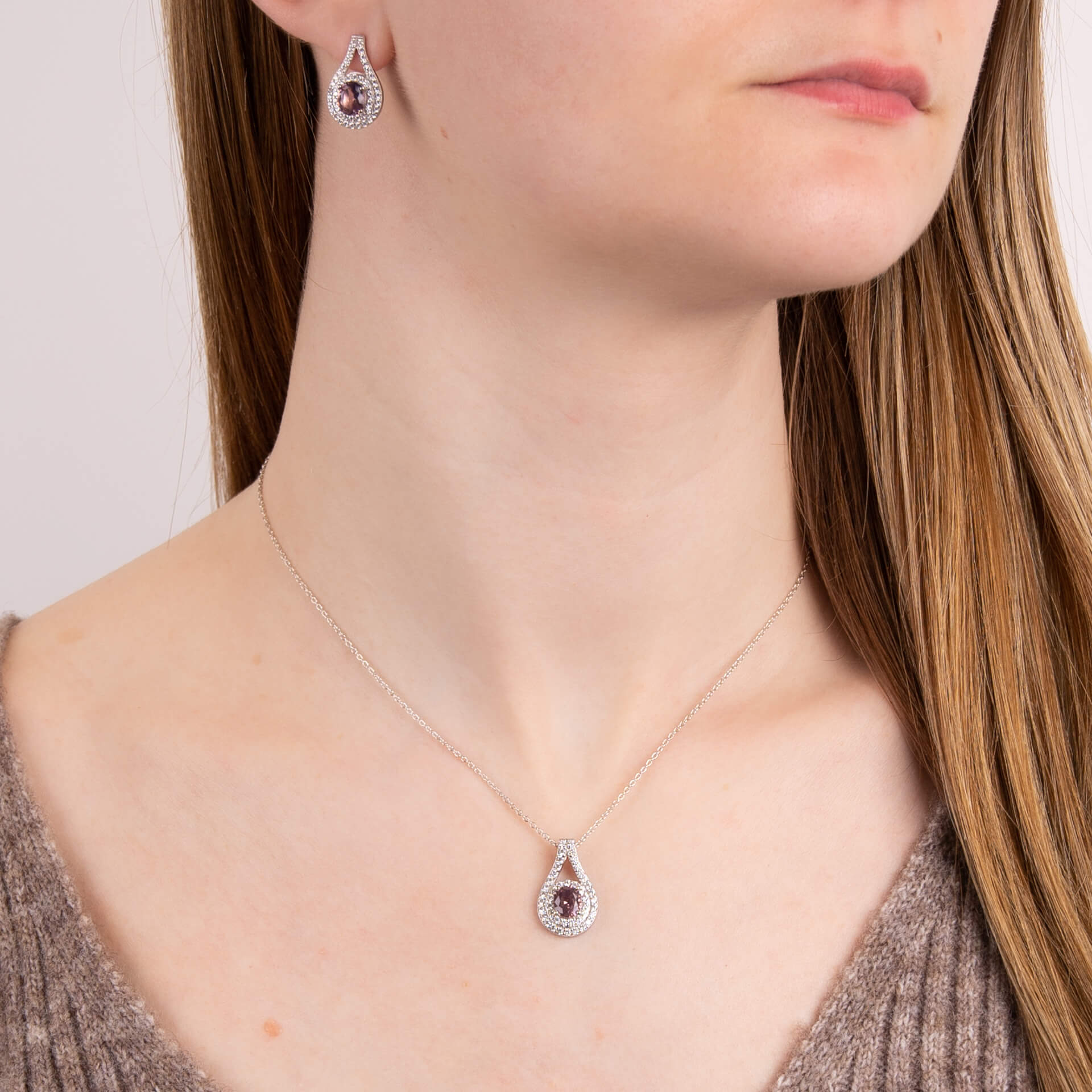 Gecko Jewellery Pink Zirconia Teardrop Stud Earrings in Sterling Silver