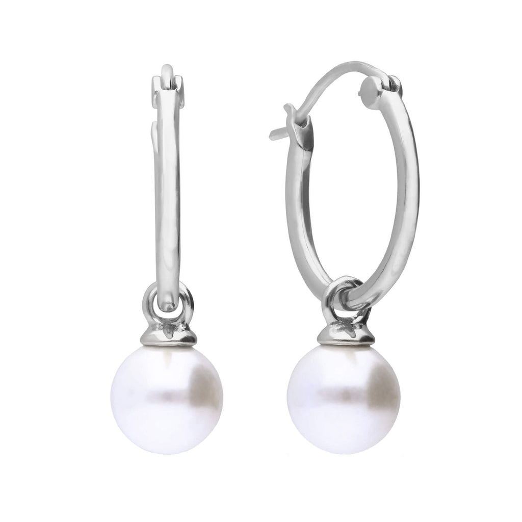 Gecko Jewellery Shell Pearl Hoop Earrings in Triple Plated Sterling Silver
