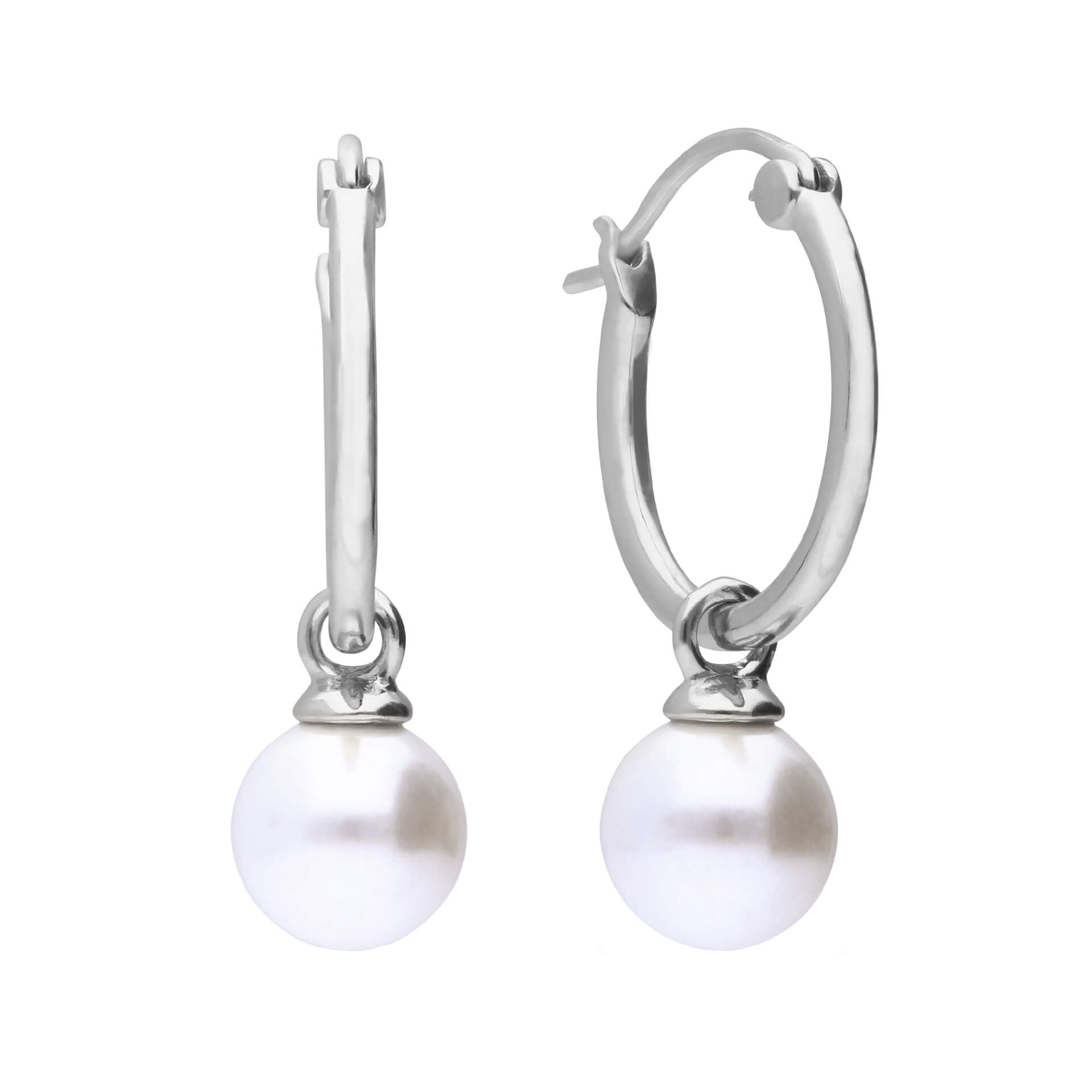 Gecko Jewellery Shell Pearl Hoop Earrings in Triple Plated Sterling Silver