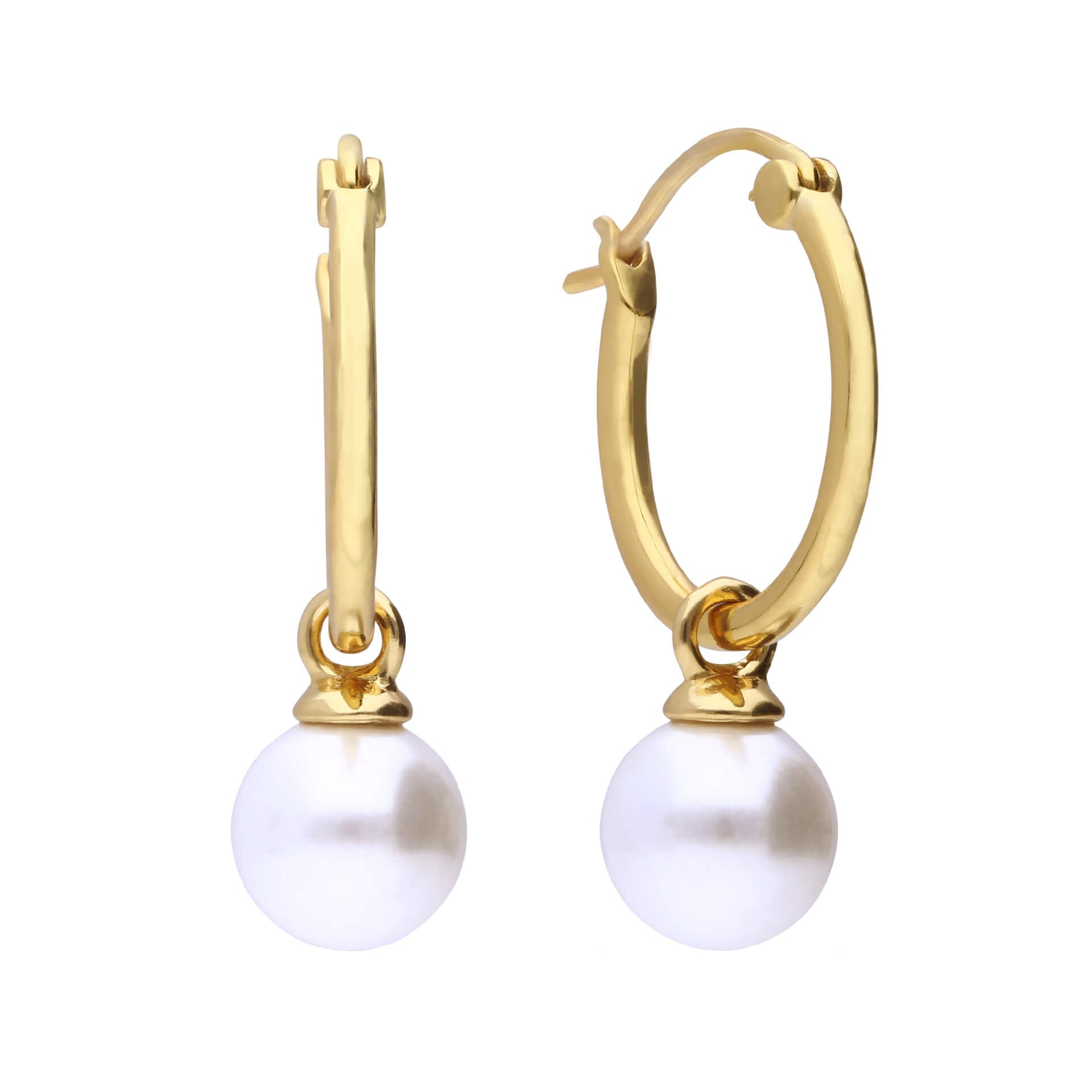 Gecko Jewellery Shell Pearl Hoop Earrings in Triple Plated Sterling Silver