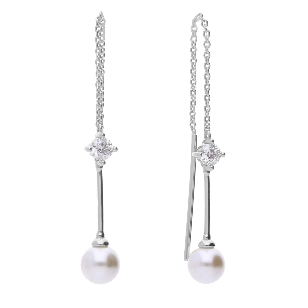 Gecko Jewellery Pearl & Zirconia Sterling Silver Pull Through Earrings