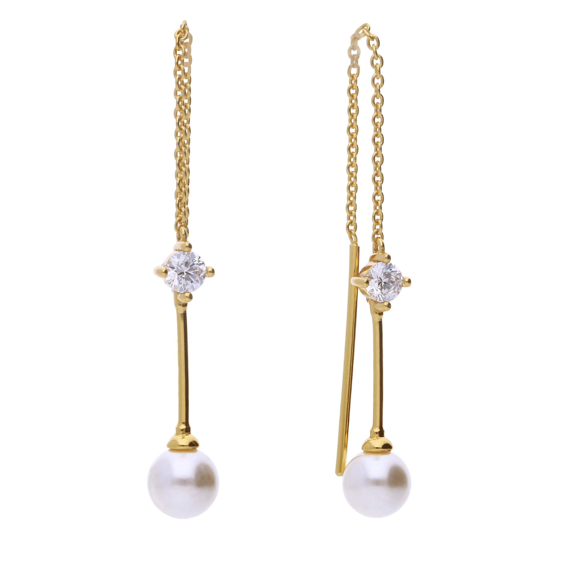 Gecko Jewellery Pearl & Zirconia Sterling Silver Pull Through Earrings