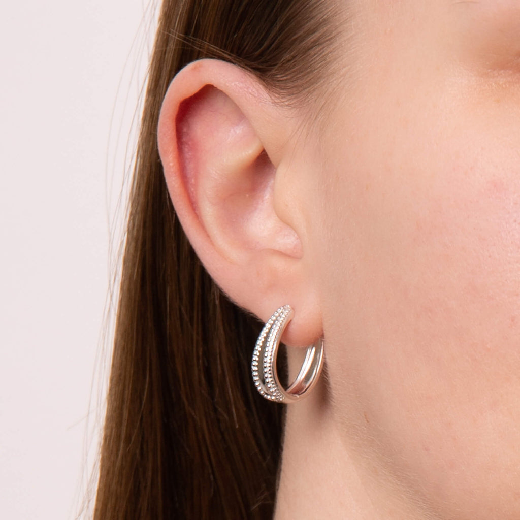 Gecko Jewellery Milgrain Edge Chunky Hoop Earrings in Sterling Silver