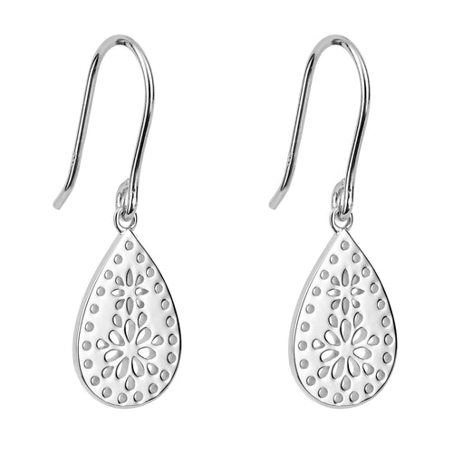 Gecko Jewellery Recycled Sterling Silver Cut Out Lace Drop Earrings