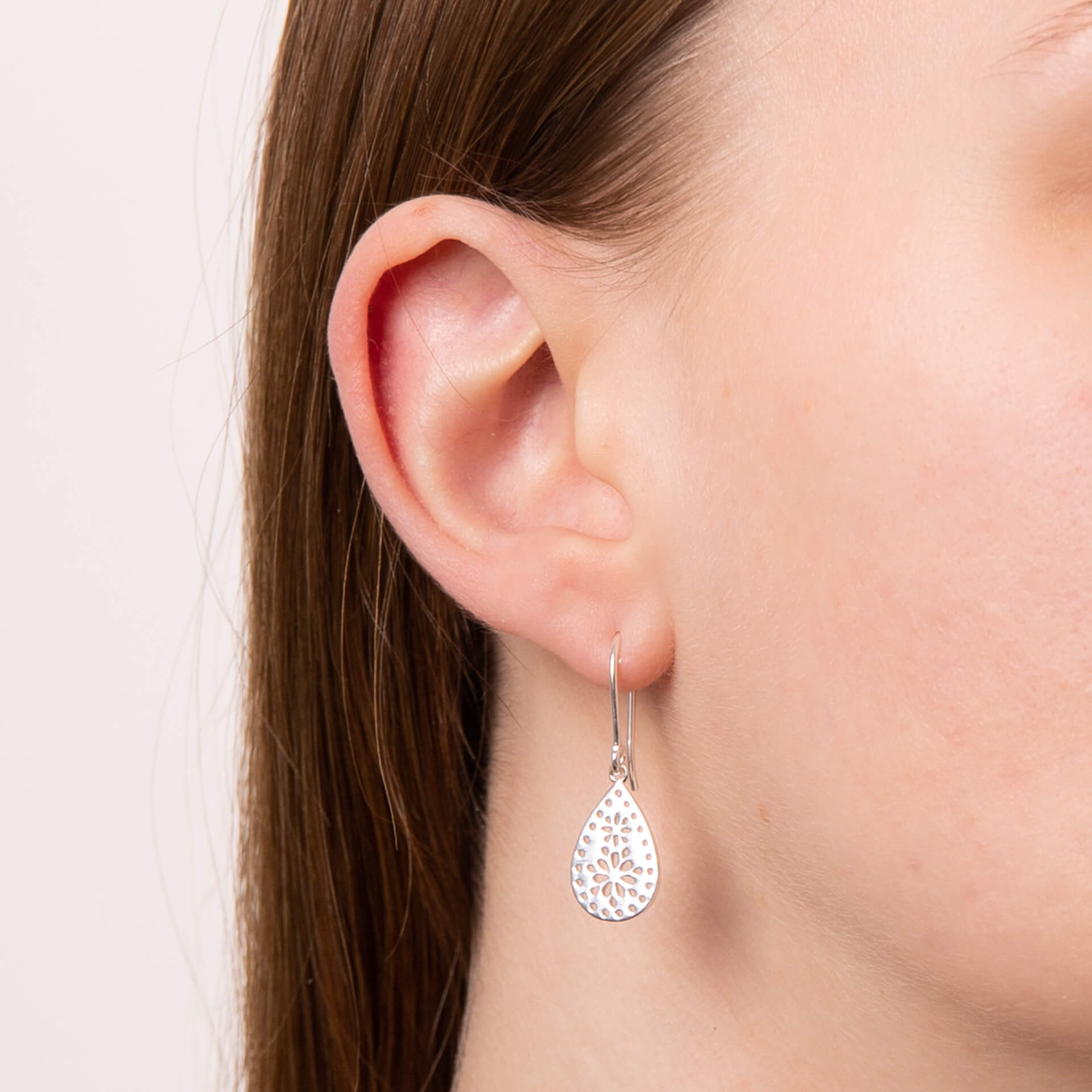 Gecko Jewellery Recycled Sterling Silver Cut Out Lace Drop Earrings