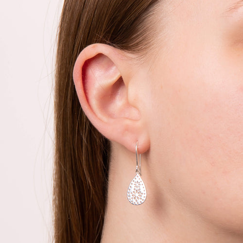 Gecko Jewellery Recycled Sterling Silver Cut Out Lace Drop Earrings
