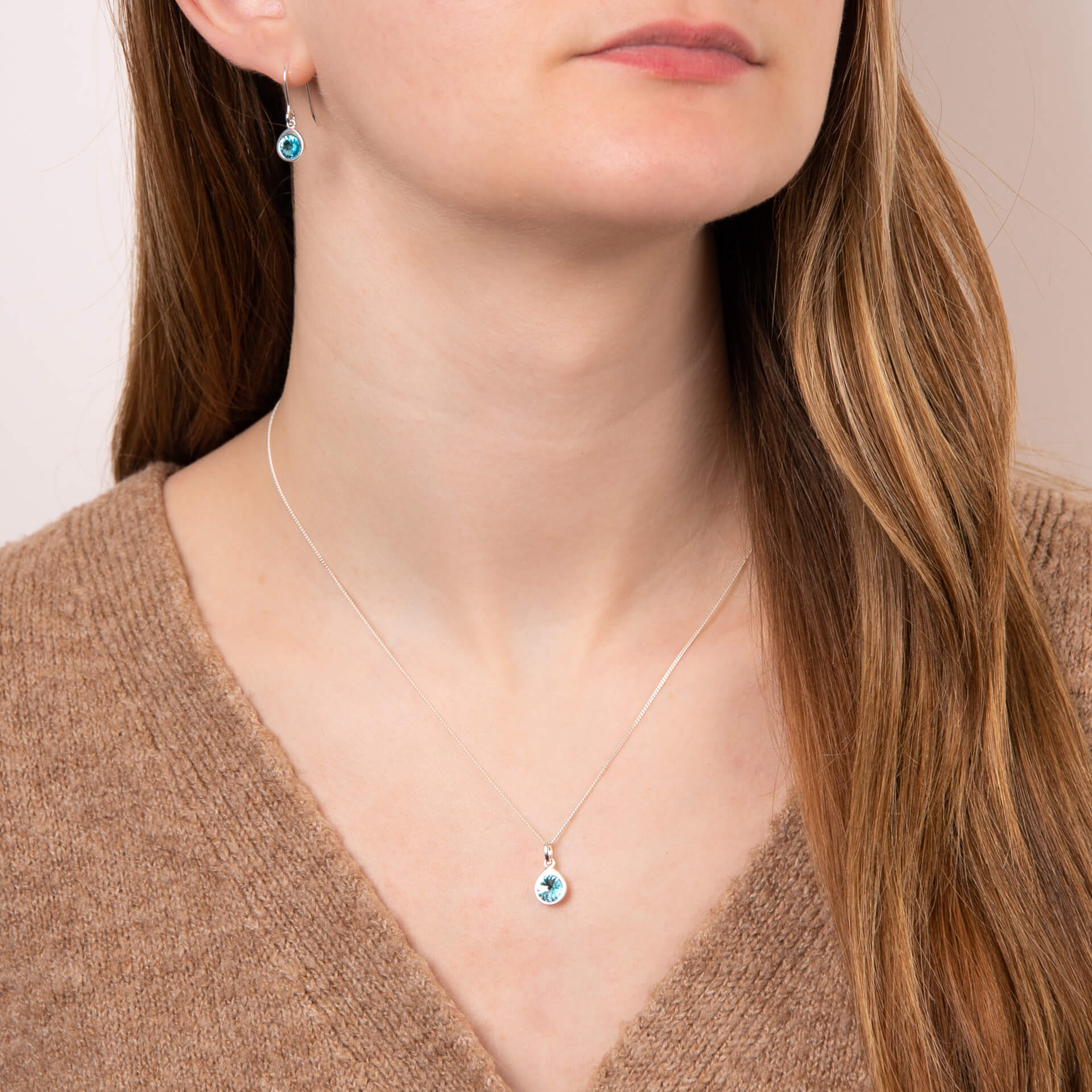 Gecko Jewellery Recycled Sterling Silver Coloured Crystal Teardrop Pendant