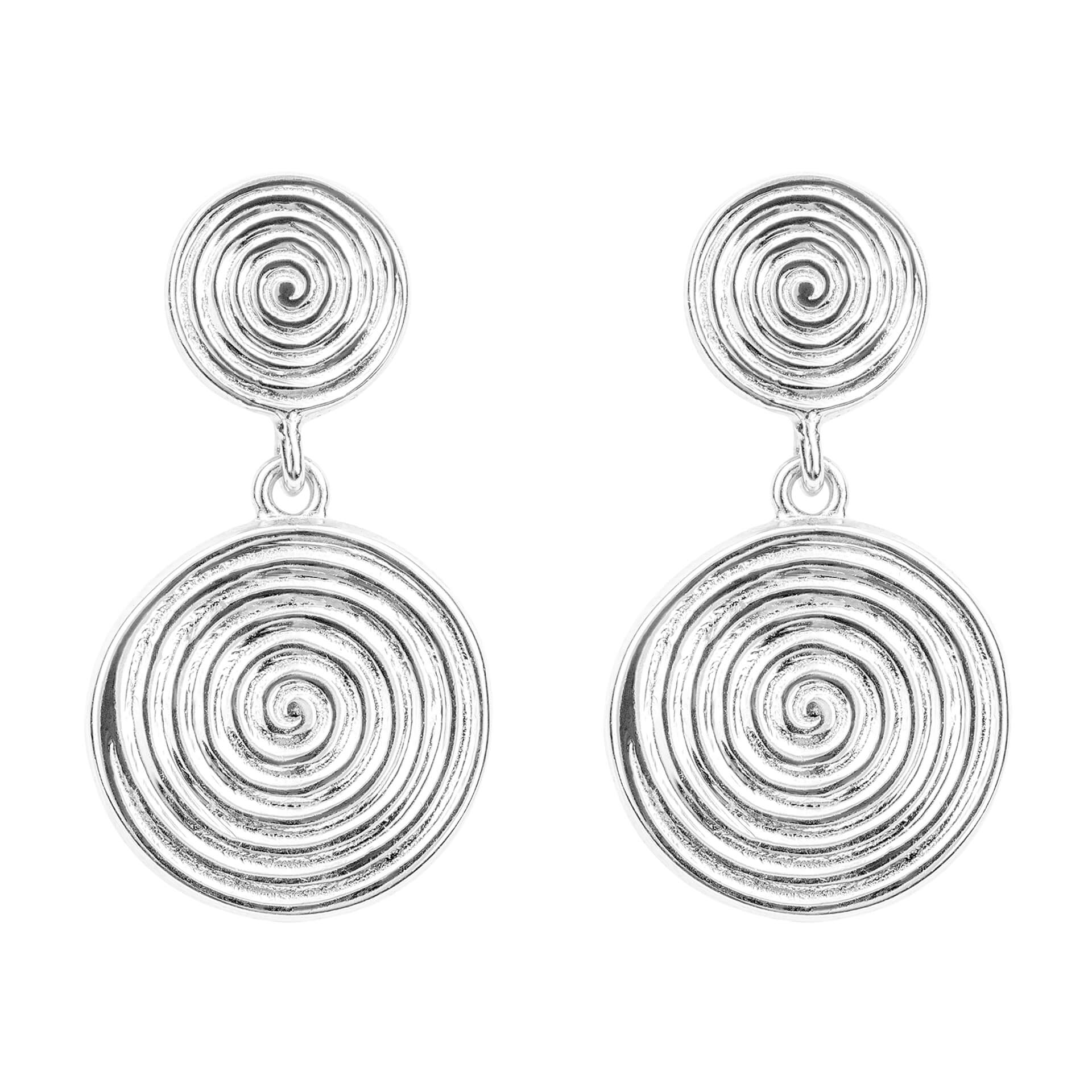 Gecko Jewellery Recycled Sterling Silver Double Spiral Disc Drop Earrings