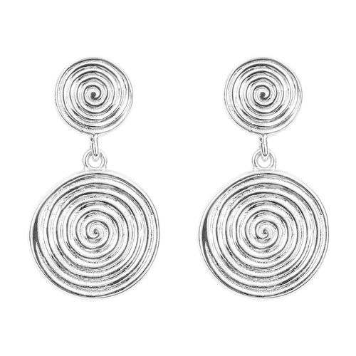 Gecko Jewellery Recycled Sterling Silver Double Spiral Disc Drop Earrings