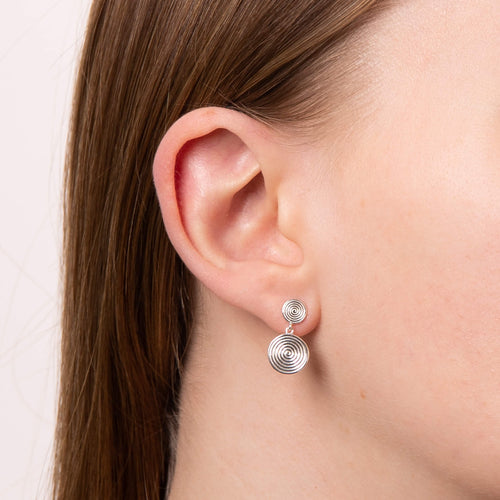 Gecko Jewellery Recycled Sterling Silver Double Spiral Disc Drop Earrings