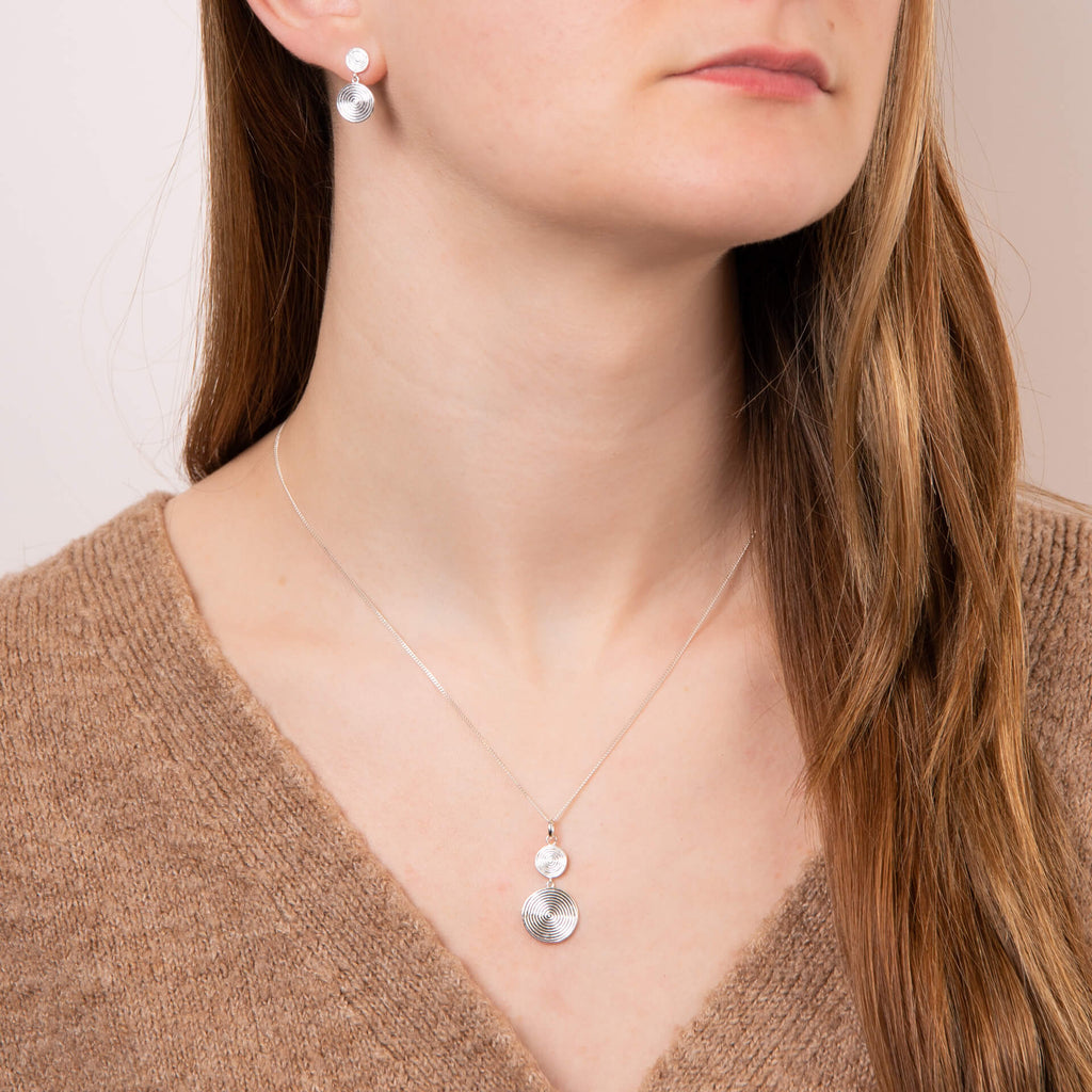 Gecko Jewellery Recycled Sterling Silver Double Spiral Disc Drop Earrings