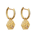 Gecko Jewellery Bee Hexagon Hoop Earrings – Gold Plated Silver Topaz