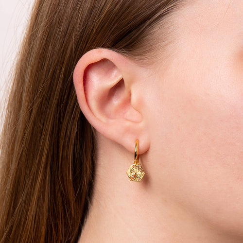 Gecko Jewellery Bee Hexagon Hoop Earrings – Gold Plated Silver Topaz
