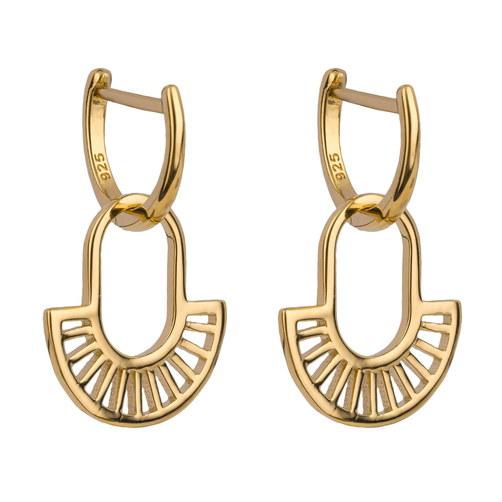Gecko Jewellery Geometric Fan Drop Earrings | Yellow Gold Plated Silver