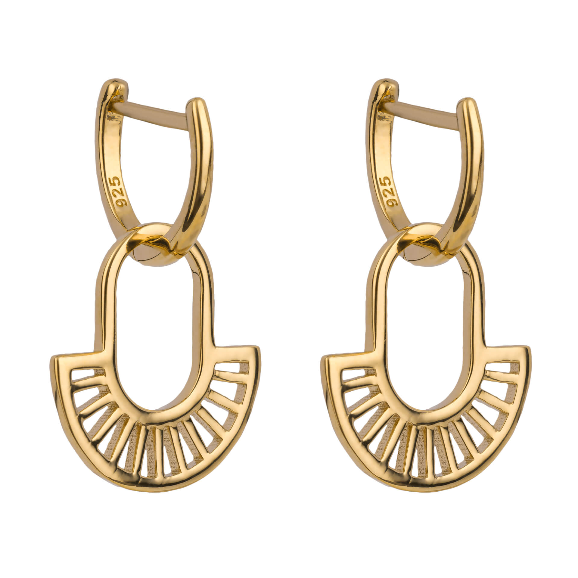 Gecko Jewellery Geometric Fan Drop Earrings | Yellow Gold Plated Silver