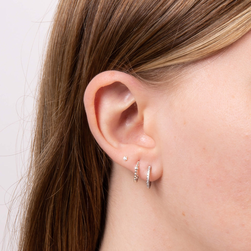 Beginnings Recycled Sterling Silver Thin Hoop Earrings with Stones