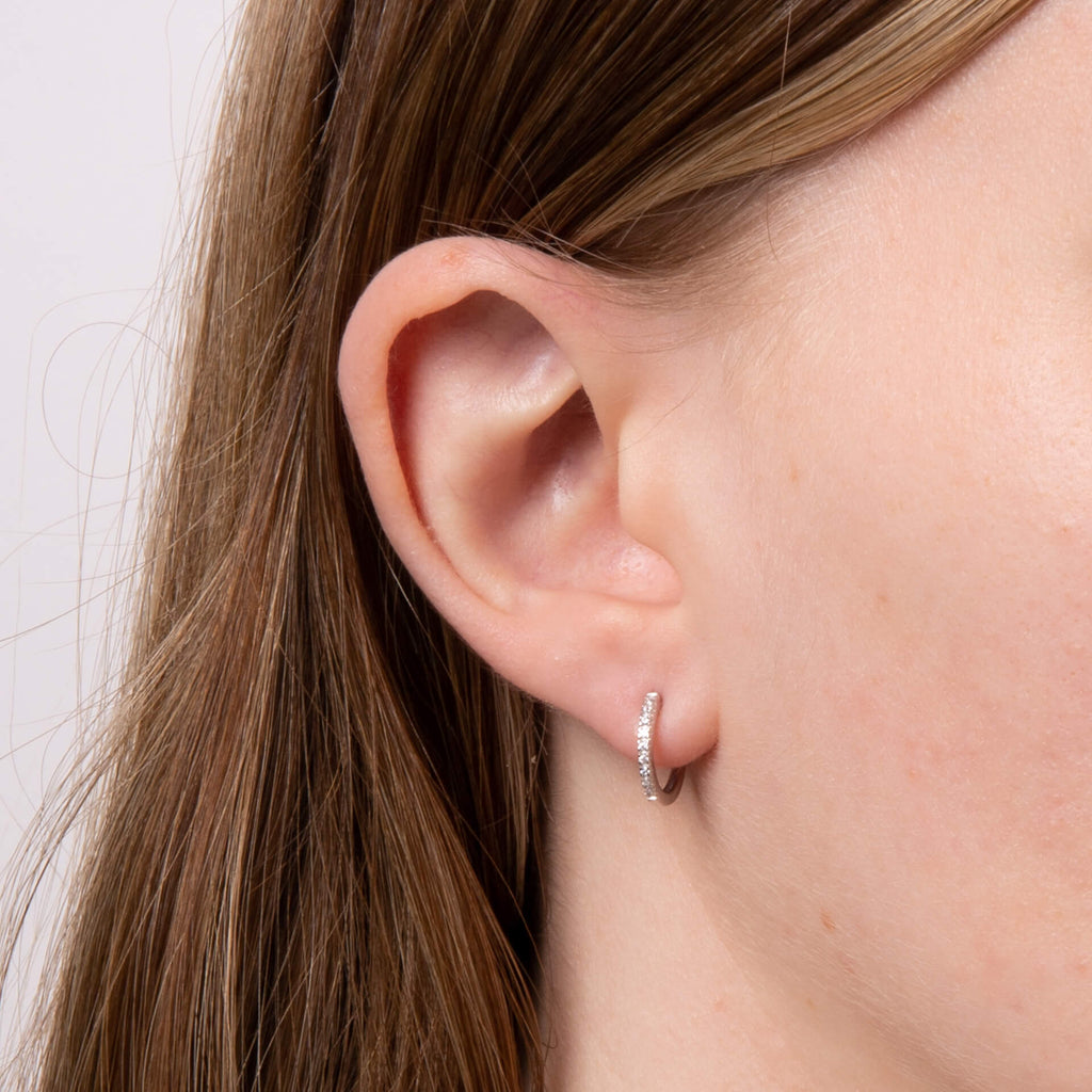Beginnings Recycled Sterling Silver Thin Hoop Earrings with Stones
