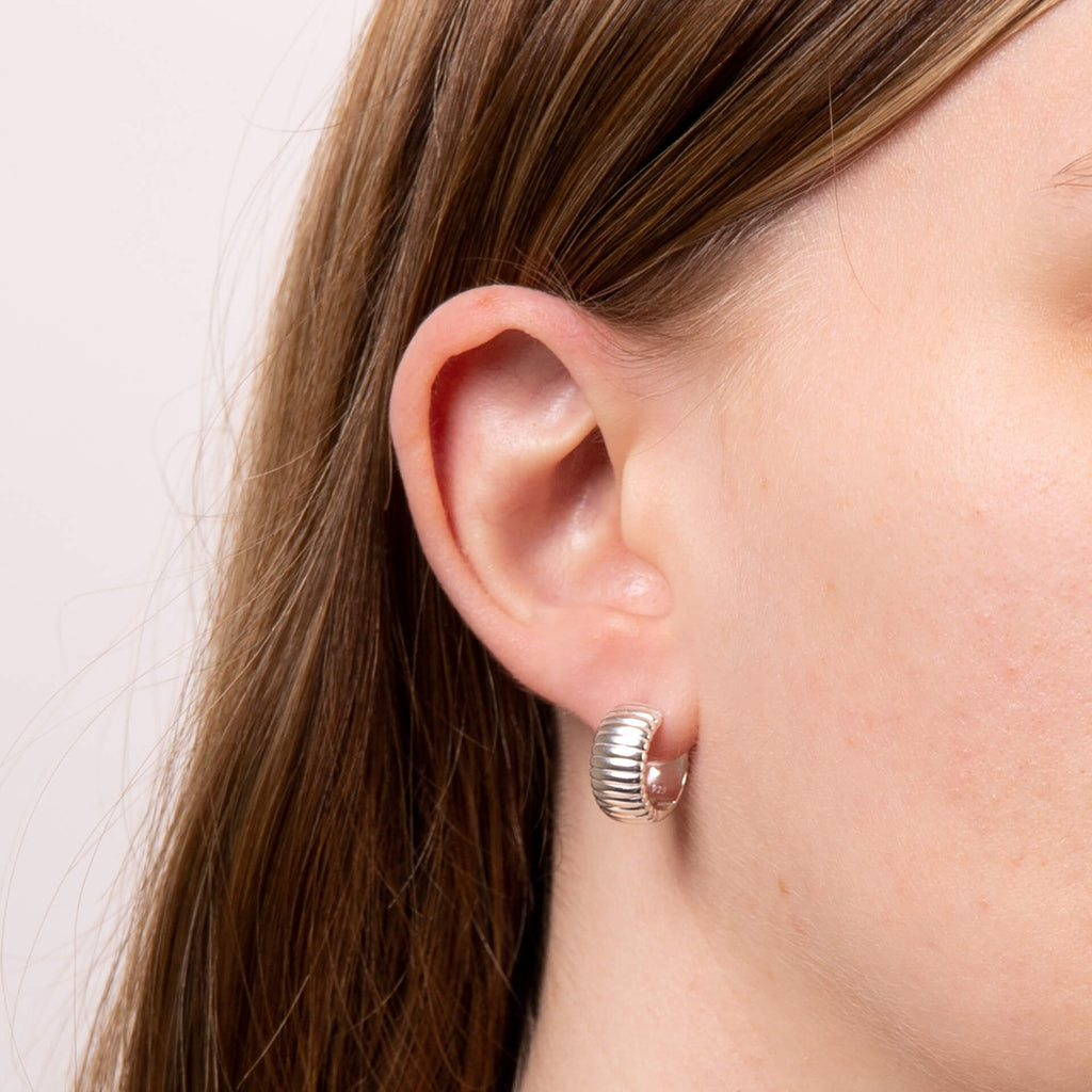 Gecko Jewellery Textured Ridges Hoop Earrings in Recycled Sterling Silver