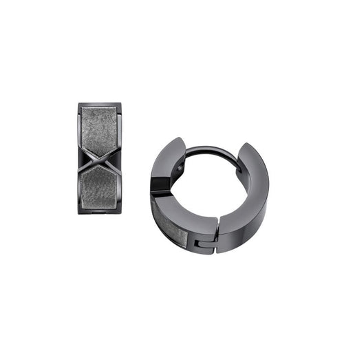 Fred Bennett Gunmetal Plated Stainless Steel Chevron Hoop Earrings