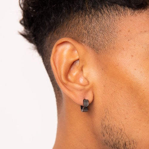 Fred Bennett Gunmetal Plated Stainless Steel Chevron Hoop Earrings