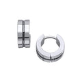 Fred Bennett Black Enamel Stripe Hoop Earrings in Stainless Steel