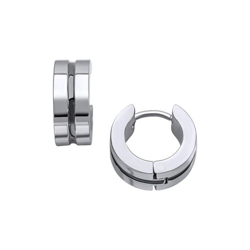 Fred Bennett Black Enamel Stripe Hoop Earrings in Stainless Steel
