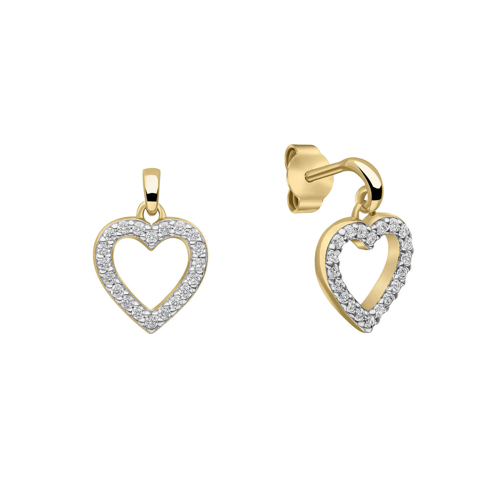 Gecko Jewellery Pave Heart Drop Earrings | 24ct Gold Plated Silver