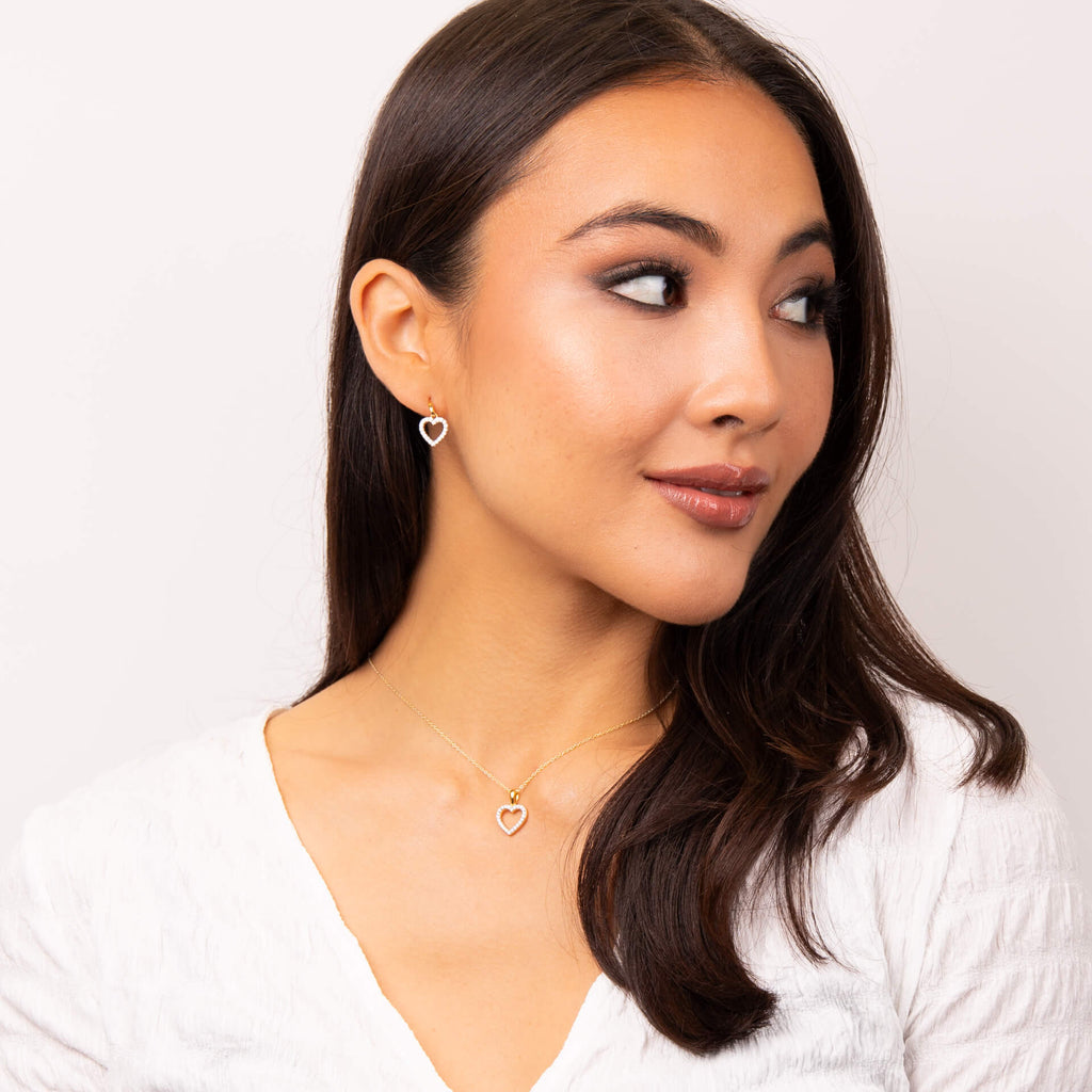 Gecko Jewellery Pave Heart Drop Earrings | 24ct Gold Plated Silver