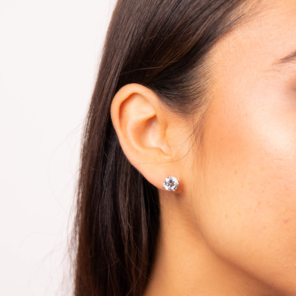 Gecko Jewellery Sterling Silver Four Claw Zirconia Solitaire Stud Earrings