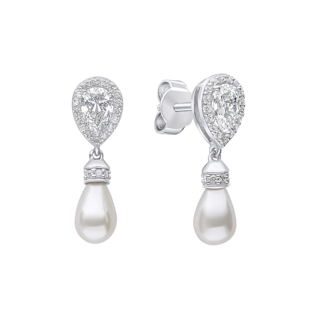 Gecko Jewellery Teardrop Zirconia and Shell Pearl Sterling Silver Earrings