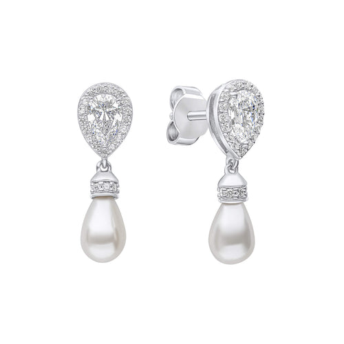 Gecko Jewellery Teardrop Zirconia and Shell Pearl Sterling Silver Earrings