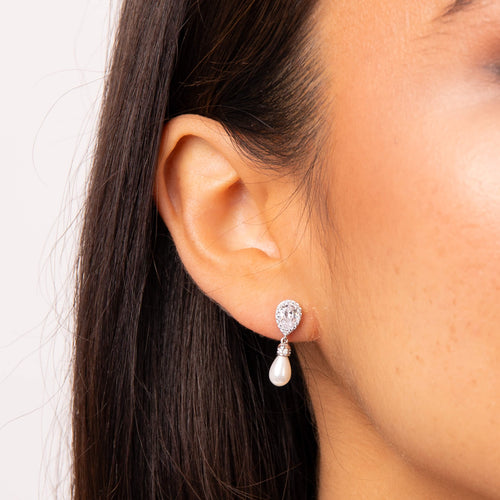 Gecko Jewellery Teardrop Zirconia and Shell Pearl Sterling Silver Earrings