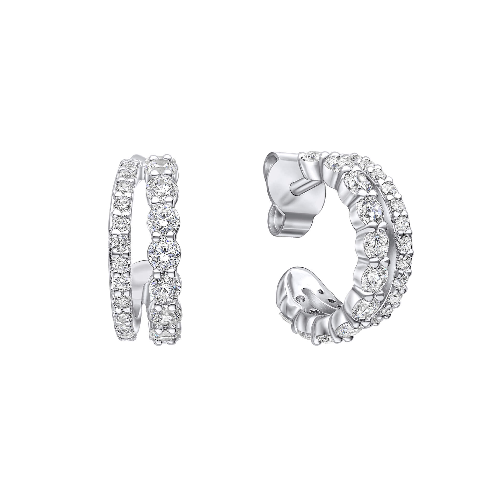 Gecko Jewellery Sterling Silver Double Row Zirconia 3/4 Hoop Earrings