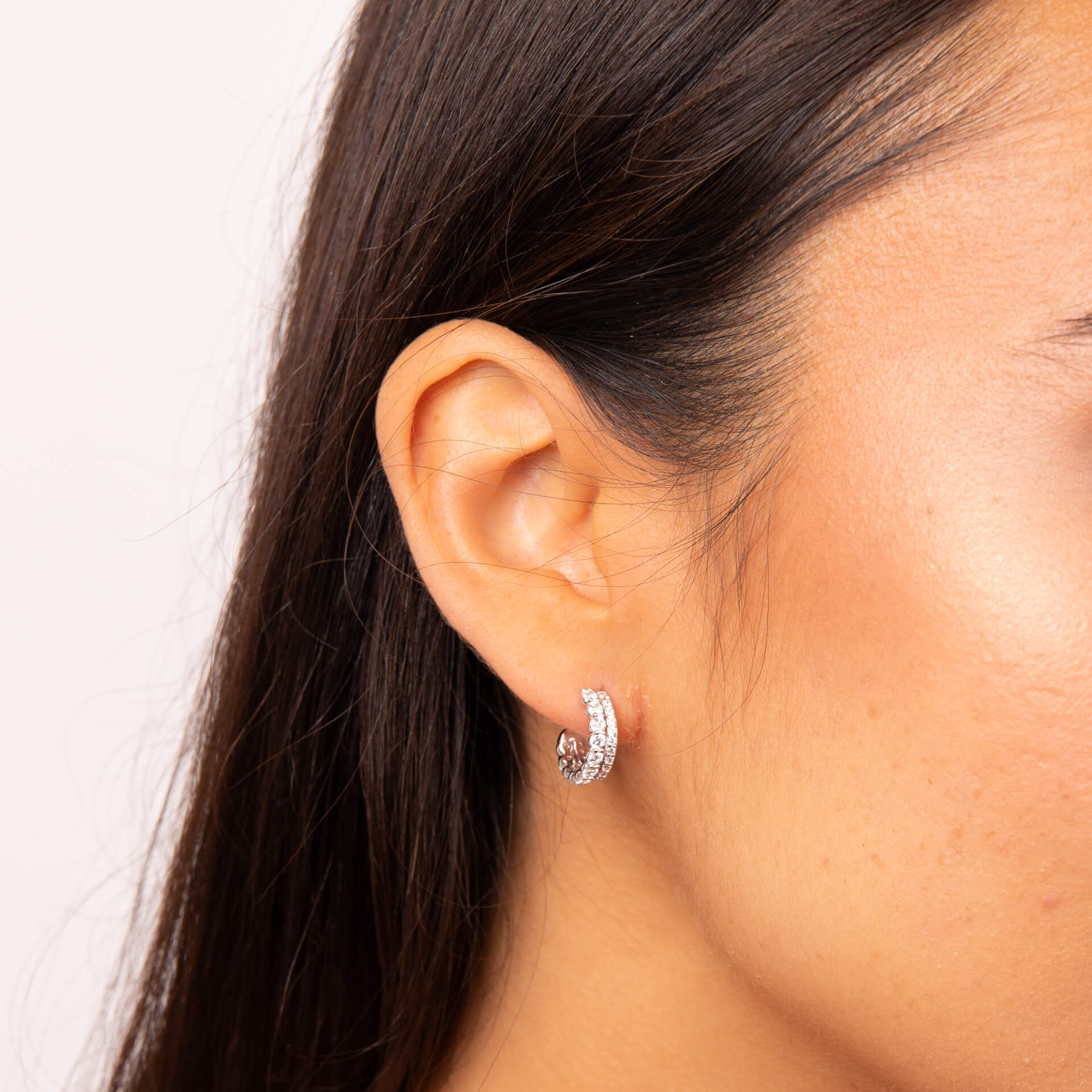 Gecko Jewellery Sterling Silver Double Row Zirconia 3/4 Hoop Earrings