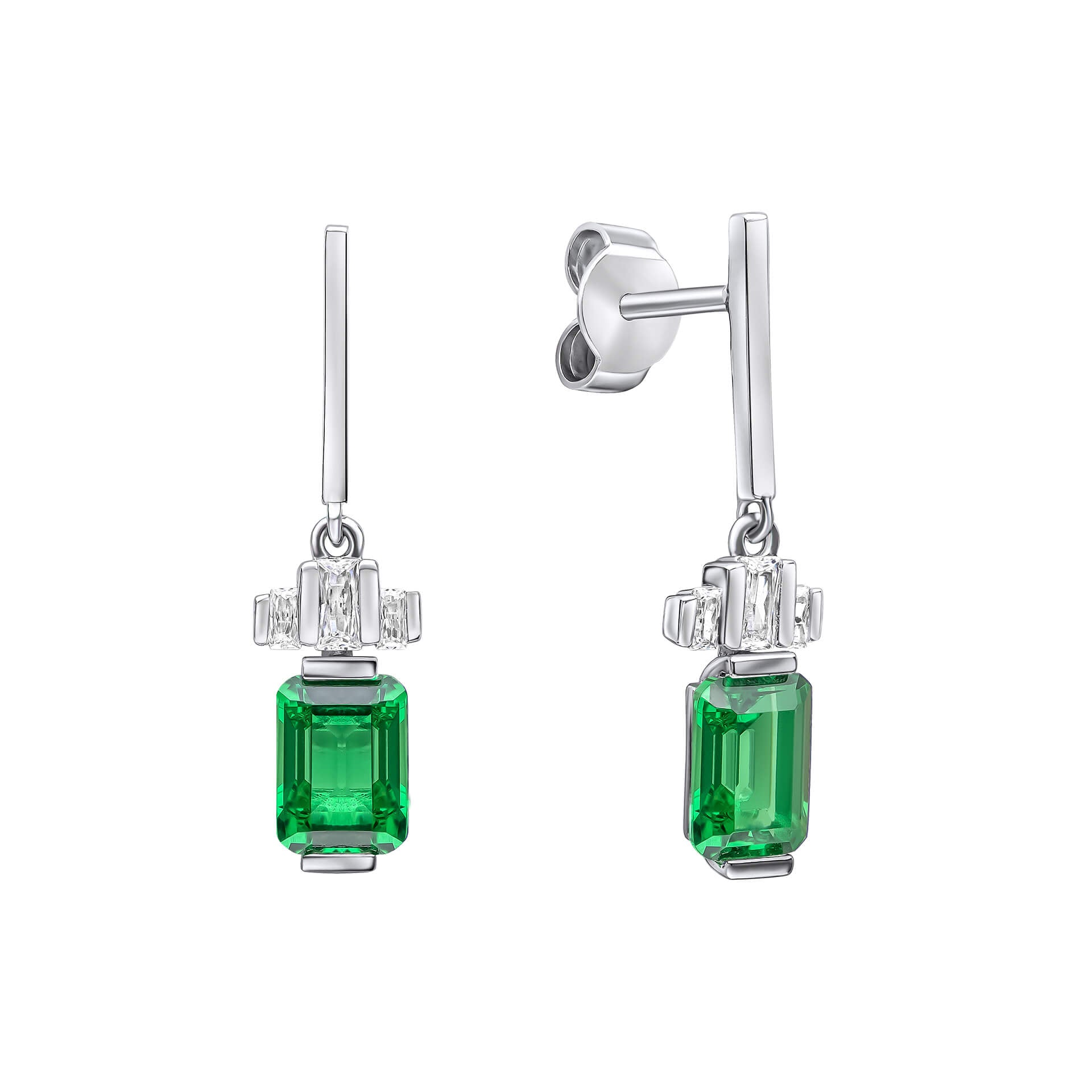 Gecko Jewellery Emerald Cut Zirconia Drop Earrings in Sterling Silver
