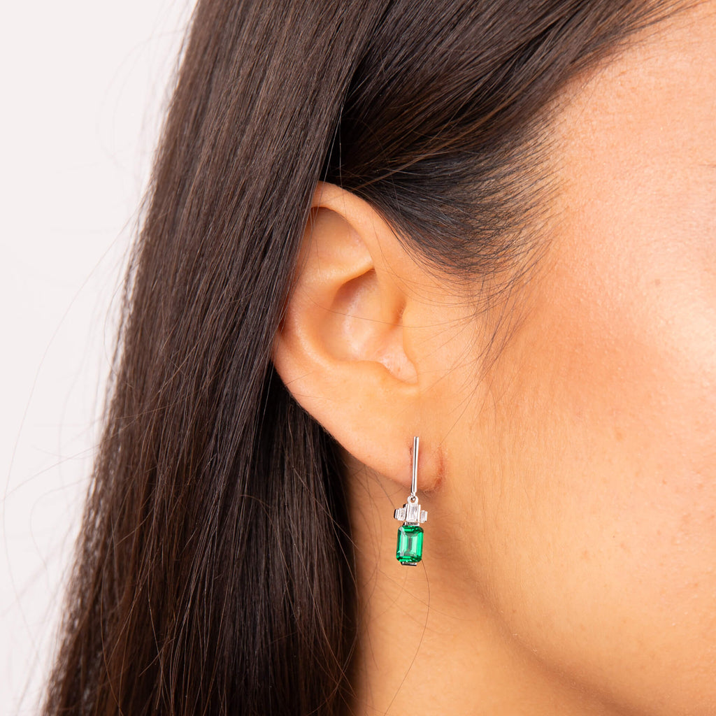 Gecko Jewellery Emerald Cut Zirconia Drop Earrings in Sterling Silver