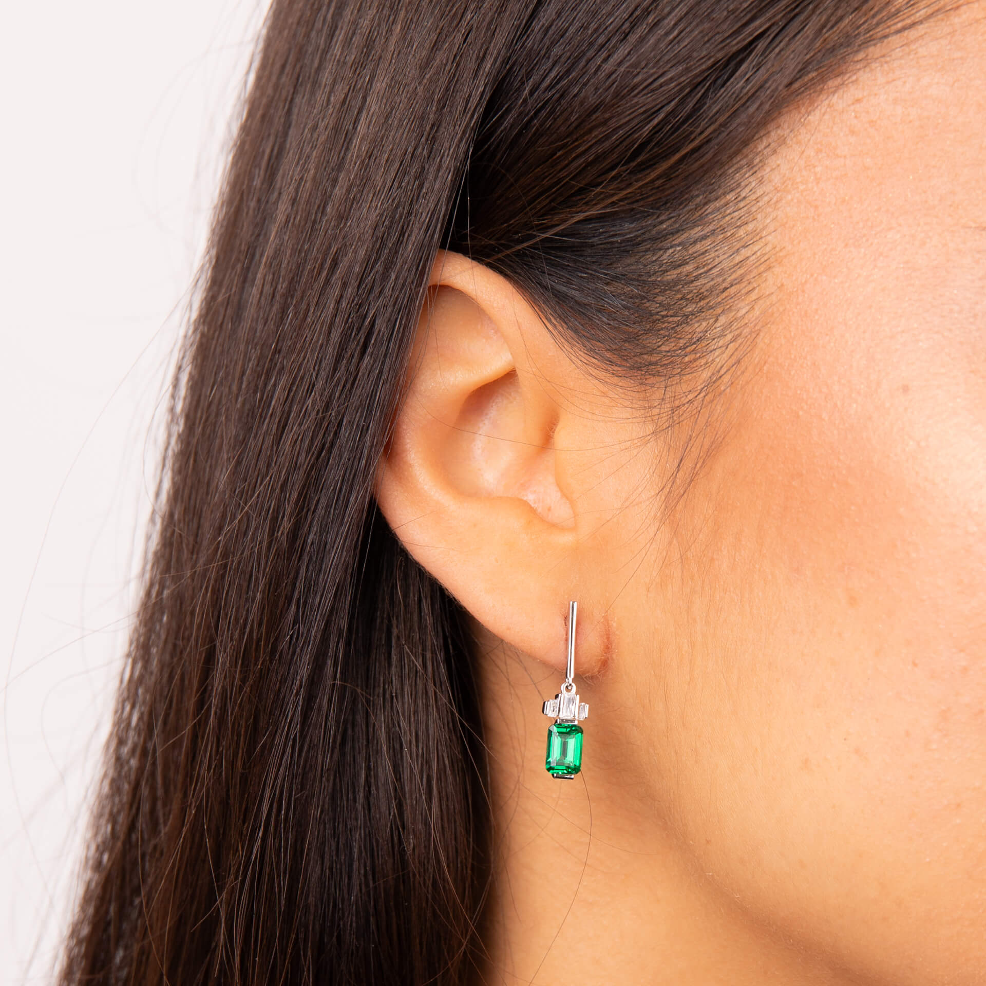 Gecko Jewellery Emerald Cut Zirconia Drop Earrings in Sterling Silver
